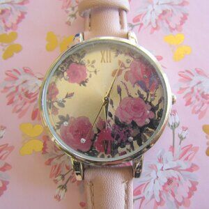 PINK WRIST WATCH, NEW ACCUTIME LADIES ROSE THEME, SECOND HAND, ROMAN NUMERALS